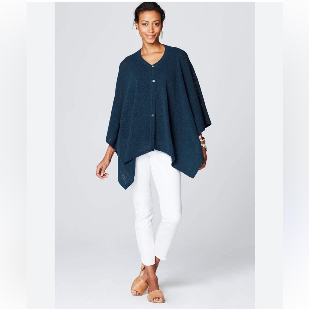 NWOT J. Jill One-Size Teal Knit Button-Up Poncho